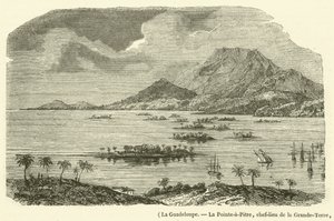 Guadeloupe, La Pointe-à-Pitre, hoofdplaats van Grande-Terre, gedeeltelijk verwoest door de aardbeving van 8 februari 1843