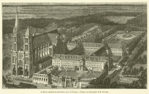 Het keizerlijke huis van Saint-Denis gezien vanuit vogelperspectief door French School