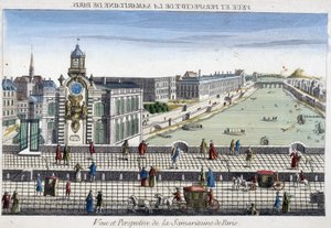 La Samaritaine (waterpomp) op de Pont Neuf in Parijs - optisch zicht door French School