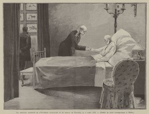 De laatste ontmoeting tussen keizer Wilhelm en prins Bismark, 8 maart 1888 (gravure)
