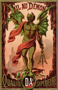 Etiket voor Fil au Demon merk naaigaren, ca. 1880-90
