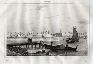 Aanlegsteiger van Lido van Venetië - Gravure uit 