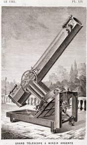 Grote zilveren spiegeltelescoop (Léon Foucault systeem), equatoriaal gemonteerd voor het Marseille Observatorium - in "De Hemel" door Amédée Guillemin, Hachette, Parijs