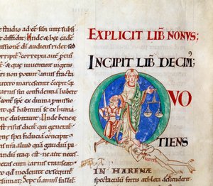 Laatste oordeel Christus verwelkomt job letter "Q" (lettrine). Miniatuur uit het manuscript "Moralia in Job", van de abdij van Citeaux