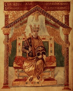 Karel de Grote (Carolus Magnus, Charles the Great) (747-814) Koning der Franken en Christelijke Keizer van het Westen, uit het Psalter van Karel de Stoute