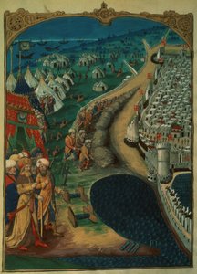 De belangrijkste adviseur van Mohammed II, mogelijk Miseh Paleologue, die de Turkse operaties leidt, ca. 1480, uit Een Geschiedenis van het Beleg van Rhodos, door Guillaume Caoursin, 1483