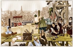 Legging van de eerste steen van de Sorbonne, door Kardinaal Richelieu, in aanwezigheid van de aartsbisschop van Rouen Francois du Harlay in de 17e eeuw