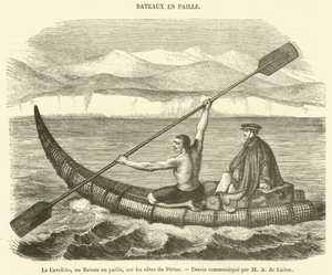 De Cavallito, of stroboot, aan de kusten van Peru (gravure)