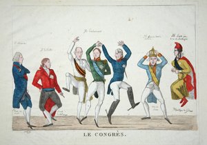 Le Congres, pub. 1814 (handgekleurde gravure) door French School