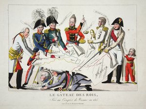 Le Gateau des Rois, getrokken op het Congres van Wenen in 1815, pub. door French School