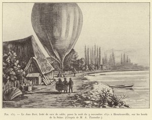 Le Jean Bart, geladen met zandzakken, brengt de nacht van 9 november 1870 door in Heurteauville, aan de oevers van de Seine door French School