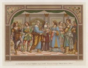 Het huwelijk van de Maagd, naar Luini, fresco schilderij, Brera Museum, Milaan door French School