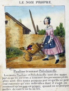 Le Nom Proper (een meisje dat haar speelgoed draagt) - in "La grammaire en images"