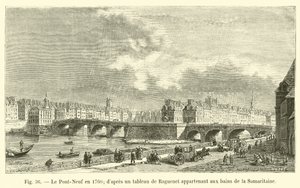 De Pont-Neuf in 1760, volgens een schilderij van Raguenet behorend tot de baden van de Samaritaan