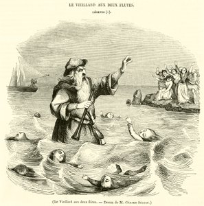 De oude man met twee fluiten (gravure)