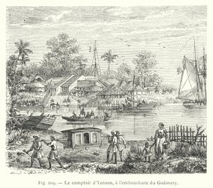 De handelspost van Yanaon, aan de monding van de Godavery (gravure) door French School