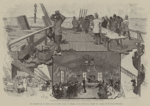 Perslunch op de Eiffeltoren (gravure) door French School