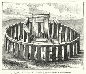 Het monument van Stonehenge, gerestaureerd volgens M de Quatrefages door French School