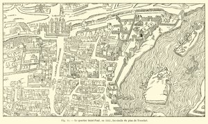 De wijk Saint-Paul, in 1552, facsimile van het plan van Truschet door French School