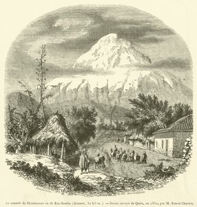 De top van de Chimborazo gezien vanaf Rio-Bamba, afstand, 32 kilometer