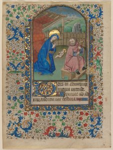 Blad uit een getijdenboek: De Geboorte, ca. 1430 (inkt, tempera en goud op perkament)