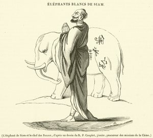 De Siamese olifant en het opperhoofd van de Bonzes (gravure) door French School