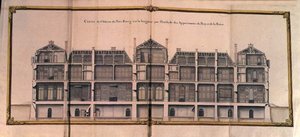 Lengtedoorsnede van het Kasteel van Petit-Bourg, met de kamers van de Koning en Koningin door French School