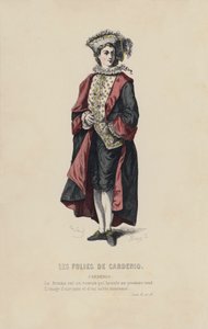 Les Folies De Cardenio, Cardenio (gekleurde gravure) door French School