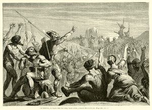 De Israëlieten juichen bij het zien van de heilige ark in hun kamp (gravure) door French School