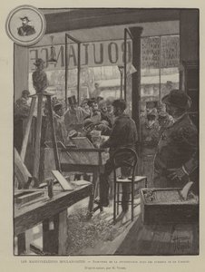 Les Manifestations Boulangistes, Handtekening van het protest in de kantoren van Cocarde (gravure) door French School