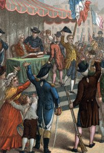 Les enrolements volontaires (voor het theater van Odeon, Parijs), La Patrie en danger, 22 juli 1792 door French School