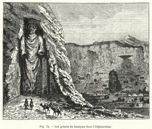 De reuzen van Bamyan in Afghanistan (gravure) door French School