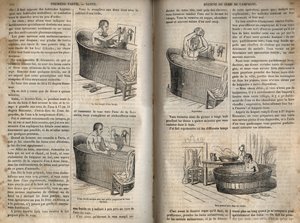 De gebaren van het bad - Hygiëne in de 19e eeuw - man in een badkuip - gravure in 