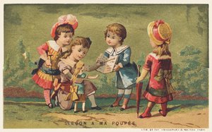 Les aan mijn pop, eind 19e eeuw (chromo) door French School