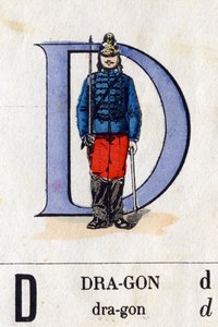 Letter D als Draak. Militair alfabet. Beeldvorming van Epinal, circa 1870-1880