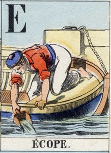 Letter E zoals ecope. Marine alfabet. Epinal beeld, eind 19e eeuw