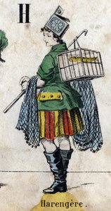 Letter H: Haring. Gravure in "Alfabet maskerades". Nieuwe Epinal beeldvorming. Druk-lithografie Pinot et Sagaire, uitgevers, Epinal, tweede helft van de 19e eeuw. Plaat Nr 491 met 25 verlichte letters. Afm: 40,5x28cm door French School