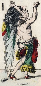 Letter I: Verlichten. Gravure in "Comic Alphabet". Nieuwe Epinal beeld. Lithografie Pinot et Sagaire, uitgevers, tussen 1860 en 1888