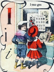 Letter I: afbeeldingen. Gravure in "ABC des joux pour petits boys". Beeldvorming van Pont-a-Mousson, Louis Vagne, drukker-uitgever, eind 19e eeuw. Afm: 32,5x25 cm door French School