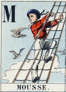 Letter M zoals schuim. Marine alfabet. Epinal beeld, eind 19e eeuw