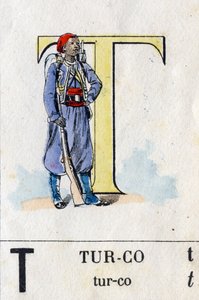 Letter T zoals turco. Militaire alfabet. Beeld van Epinal, circa 1870-1880