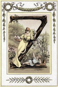 Letter die een moeder en haar zoon voorstelt, eind 19e eeuw (chromolithografie) door French School