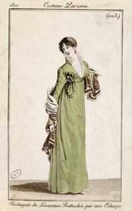 Levantijnse rokjas vastgemaakt met een sjaal, modeplaat uit Costume Parisien, 1810