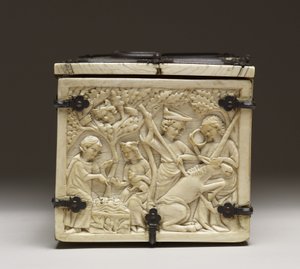 Deksel van een kistje met het "Kasteel van de Liefde en ridders die toernooien", ca. 1330-50 door French School
