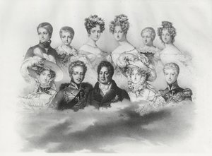 Lodewijk Filips I en zijn familie in 1830 (gravure)