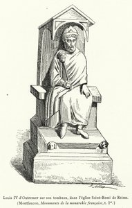 Lodewijk IV van Overzee op zijn graf, in de kerk Saint-Remi van Reims (gravure) door French School