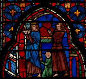 Louis IX draagt relikwieën naar Sainte-Chapelle, bijgestaan door Robert D