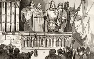Lodewijk VII (1120-80) de Jonge verzamelt steun voor de Tweede Kruistocht in 1144, uit 