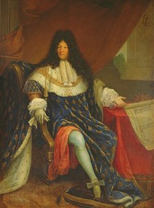 Lodewijk XIV (1638-1715) met een plan van het Maison Royale de Saint-Cyr