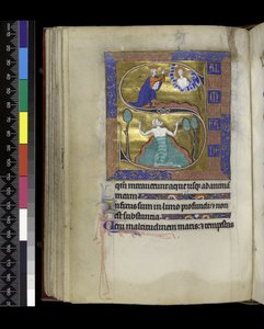 David bidt tot God, David zinkt in water (uit de Psalter en Uren van Isabella van Frankrijk) door French School